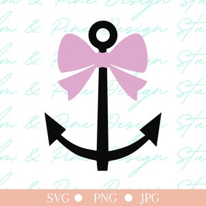 Könnte beinhalten: Ein schwarzer Anker mit einer rosa Schleife oben. Der Anker ist ein nautisches Symbol und die Schleife verleiht ihm einen femininen Touch.