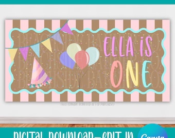Fun Traditional Birthday Banner Template, Editable Canva Template Link, Customizable Girl-Themed Party Decor
