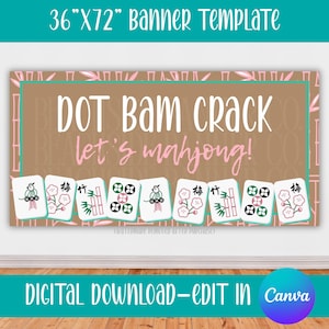 Mahjong Party Banner, Girls Night Game Sign (Editable Canva Template) image 1