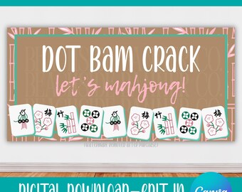 Mahjong Party Banner, Girls Night Game Sign (Editable Canva Template)