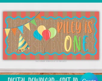 Traditional Birthday Banner Template, Boy Party Decor, Editable Canva (Digital Download)