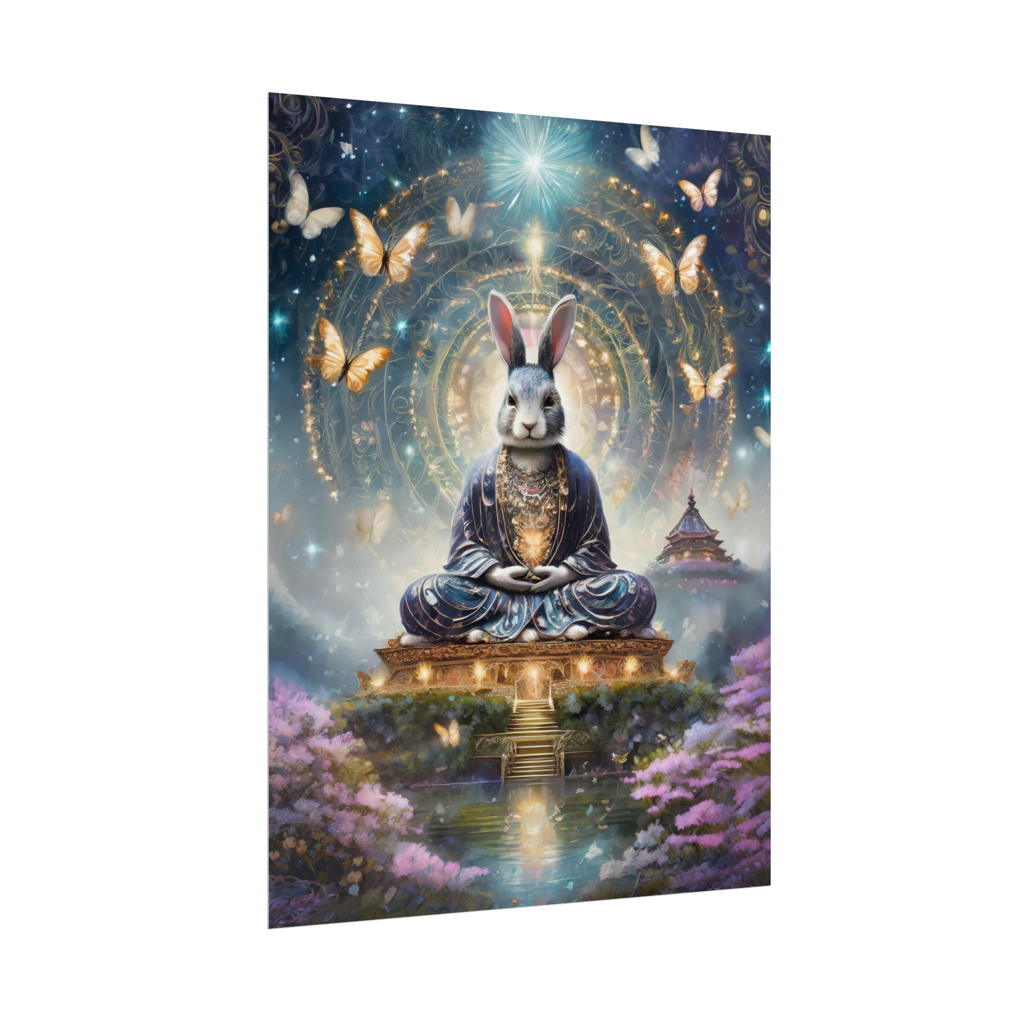 Bunny Buddha Rolled Poster | Spiritual Fantasy Rabbit Wall Art - Etsy