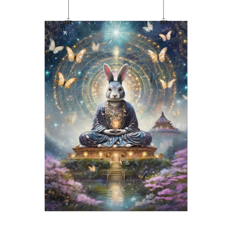 Bunny Buddha Rolled Poster | Spiritual Fantasy Rabbit Wall Art - Etsy