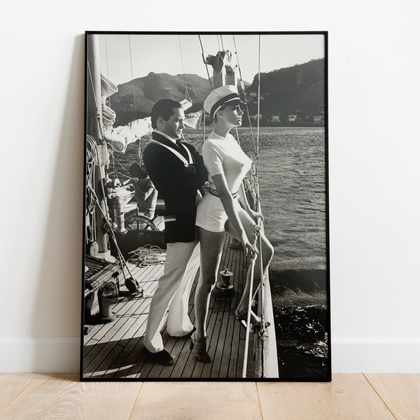 Poster Wandbild Bild Kunstdruck Helmut Newton Segeln Matrose Schiff schwarz weiss