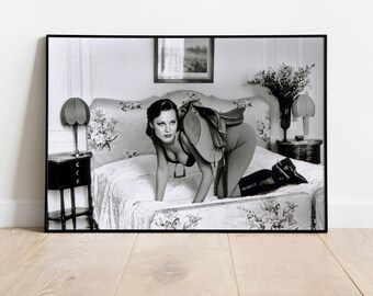 Póster mural imagen arte impresión Helmut Newton caballo erótico mujer fotografía desnuda dormitorio negro blanco