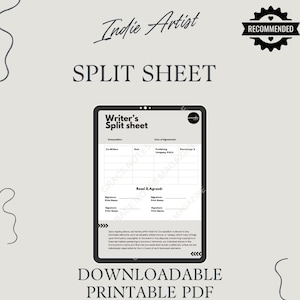 Writer Split Sheet - Music Industry Singer Songwriter Band Artist Templates Royalties Music Business Independent Musicians PDF