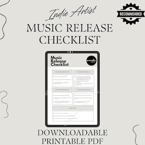 Music Release Checklist - Music Industry Singer Songwriter Band Artist Templates Music Business Independent Musicians PDF