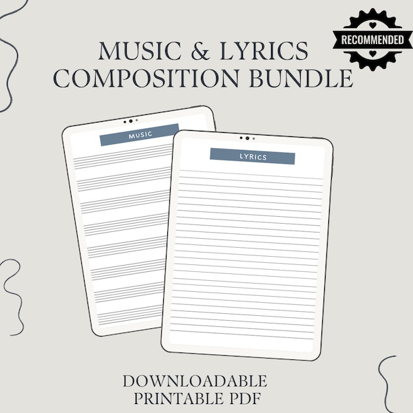 Music and Lyrics Composition Bundle - A4 - Blank Notation - Music Industry Singer Songwriter Band Artist Composers Musicians Templates PDF