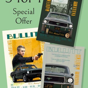 Bullitt 1968 Film Posters: Steve McQueen, A3 Prints (Digital Download) - 3 for 1 Offer