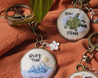 Ride The Waves Vintage Hand Embroidered Keychain