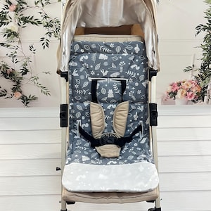Gray Universal Stroller Liner – 100% Cotton with Soft Padding & Harness Openings