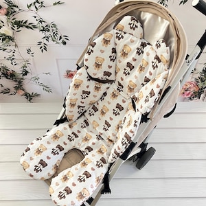Universal Stroller Liner - 100 cotton decorated whith a Teddy bear . Stroller Pad, Stroller Accessories, Pram Accessories
