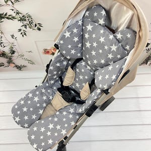Gray Stroller Liner for Ultimate Comfort . Universal Stroller Cushion . 100% Cotton Stroller Liner
