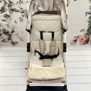 Beige Universal Stroller Liner – 100% Cotton with Soft Padding & Harness Openings