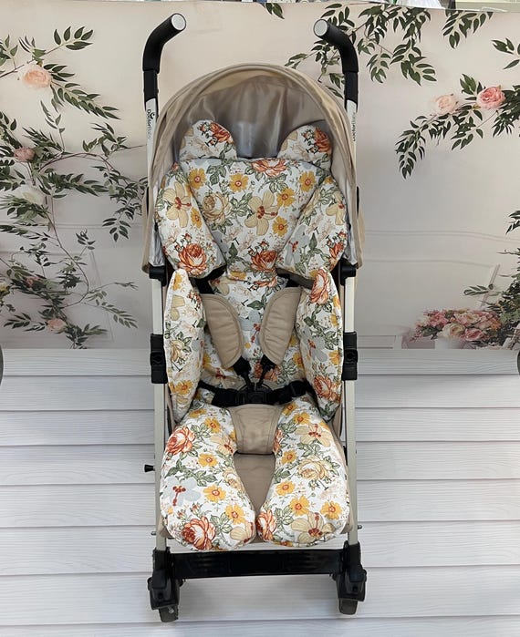 Floral Stroller Liner: 100% Cotton Universal Cushion