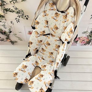 Universal Stroller Liner - 100 cotton decorated whith a Teddy bear . Stroller Pad, Stroller Accessories, Pram Accessories