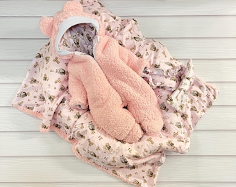 Teddy Fur Baby Blanket & Jumpsuit Set: Newborn Stroller Set