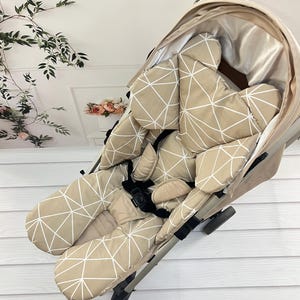 Beige Stroller Liner for Ultimate Comfort . Universal Stroller Cushion . 100% Cotton Stroller Liner