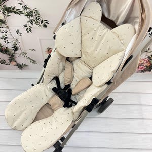 Beige Stroller Liner for Ultimate Comfort . Universal Stroller Cushion . 100% Cotton Stroller Liner