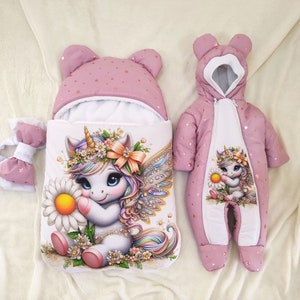 Ropa de bebé unicornio. saco de dormir para recién nacido, mono para bebé recién nacido. Tema de unicornio. Traje de invierno para bebé. Linda ropa de bebé. Saco de dormir para recién nacido