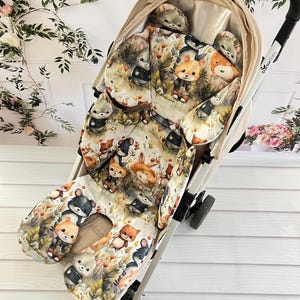 Forest Animals Stroller Liner: 100% Cotton Universal Stroller Cushion
