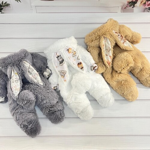 Baby Faux Fur Bunny Romper: Newborn Jumpsuit whith cotton lining