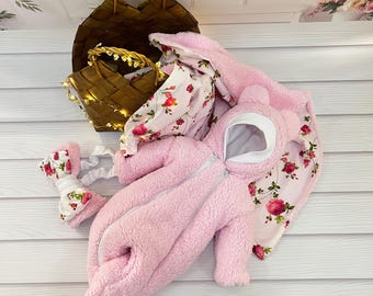 Fuzzy Teddy Bear Baby Clothes Set: Newborn Romper & Blanket