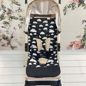 Black Universal Stroller Liner – 100% Cotton with Soft Padding & Harness Openings
