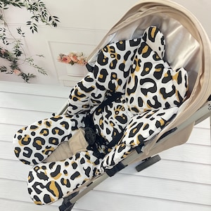 Stroller Liner for Ultimate Comfort . Leopard print. Universal Stroller Cushion . 100% Cotton Stroller Liner