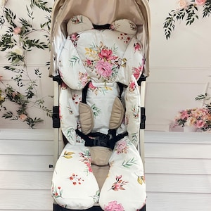 Floral Stroller Liner: 100% Cotton Universal Cushion