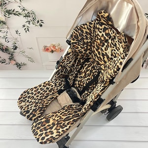 Stroller Liner for Ultimate Comfort . Leopard print. Universal Stroller Cushion . 100% Cotton Stroller Liner
