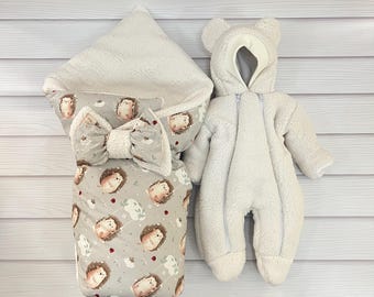 Teddy Fur Baby Blanket & Romper Set: Newborn Stroller Kit