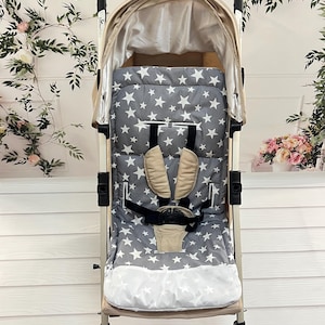 Gray Universal Stroller Liner – 100% Cotton with Soft Padding & Harness Openings