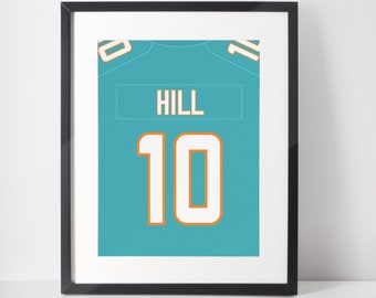 Customisable Miami Dolphins Jersey Wall Art Poster Personalised With Any Name & Number