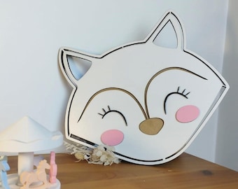Fox Nursery Lamp: Wooden Kids Room Decor, LED Wall Light