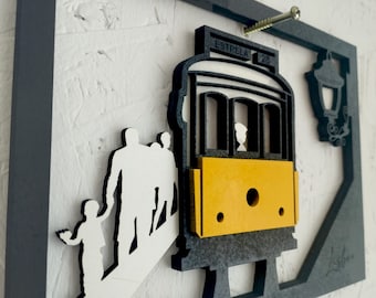 Lisbon, Portugal, Wooden Art, 3D layer, Yellow Tram 28