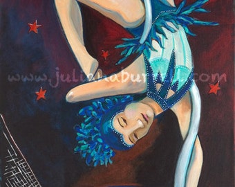 Original Acrylic Painting on Gallery Wrap Stretch Canvas, Circus Girl on Web Over Net - 24x48x1.5 inch READY TO HANG, no frame needed