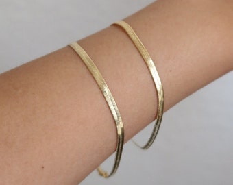 Herringbone bracelet, Herringbone chain bracelet, Gold bracelet, Gold herringbone, Dainty bracelet, Flat snake bracelet, Gift for Her