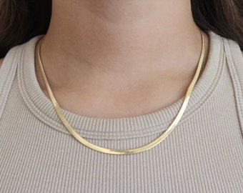 Herringbone necklace, Chain necklace, Herringbone chain necklace, Gold necklace, Flat snake necklace, Minimalist necklace, Layering necklace