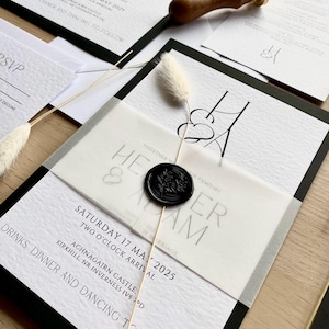 Inviti di nozze in bianco e nero / Suite di nozze monocromatica moderna / Set di inviti eleganti con RSVP e scheda dettagli / The Highland Suite