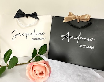 Personalised Black & White Wedding Gift Bag | Bridesmaid, Mother of the Bride/Groom, Groomsmen |  Custom Name | Bridal Party Favour Gift