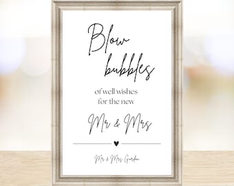 Blow Bubbles – Printed Wedding Sign in A6, A5 or A4 | Hammered White Card | Elegant Ceremony Décor | Ready to Display