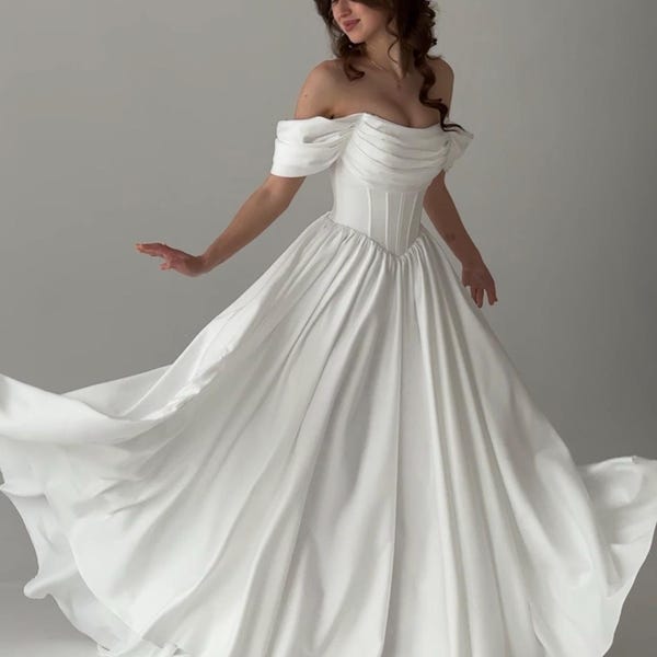 Vestido de novia bohemio vasco con cintura a la altura de la cintura, vestido de novia para juzgado