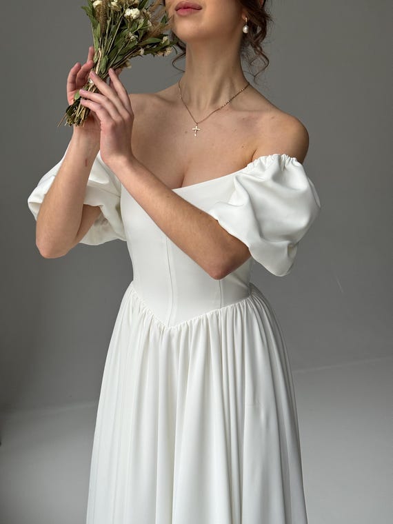 Boho Chiffon Wedding Dress: Fairytale Ball Gown With Sleeves - Etsy UK