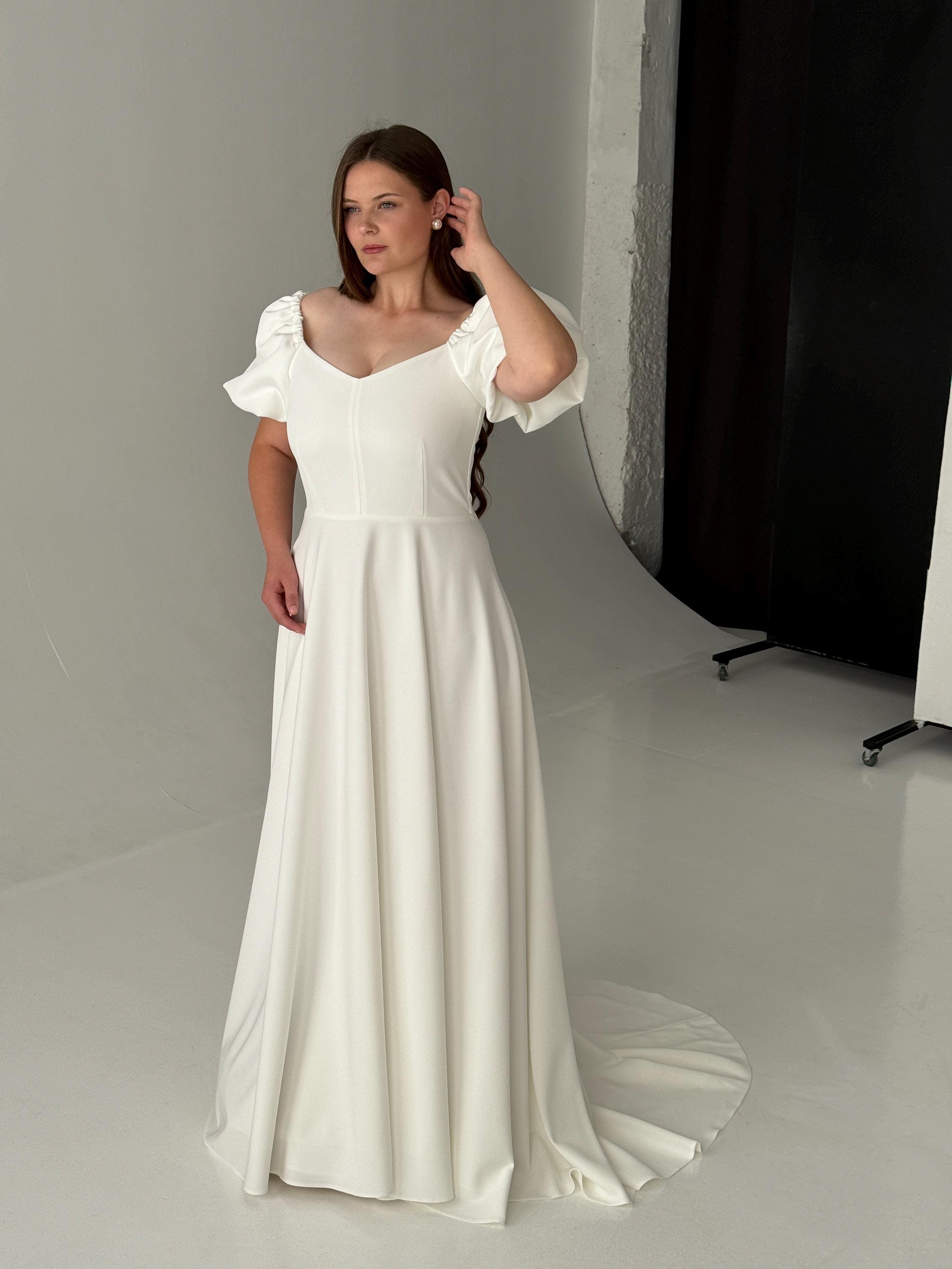 Cream A-line Wedding Dress, Boho Puff Sleeves, Elopement Gown - Etsy
