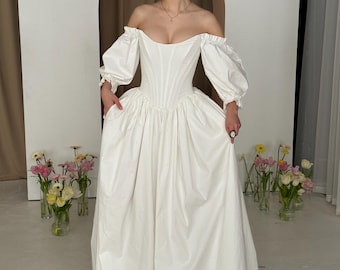 Corset Wedding Dress, Renaissance Wedding Dress, Low Waist Boho Wedding Dress, Fairy Princess Wedding Dress, Victorian Wedding Dress