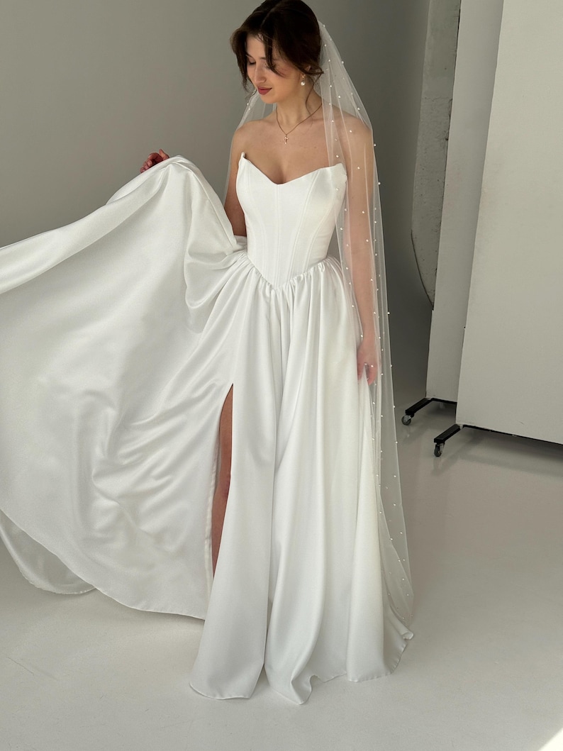 Corset Wedding Dress, Fairy Wedding Dress, A-line Modest Wedding Dress, V-waistline Boho Wedding Dress, Off The Shoulder Wedding Dress image 12