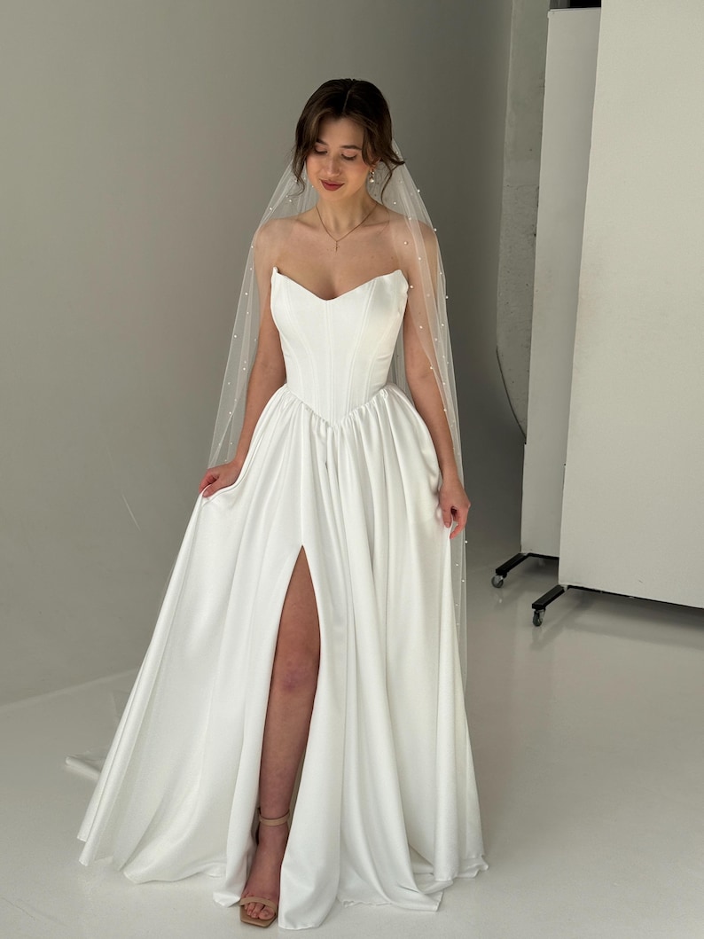 Corset Wedding Dress, Fairy Wedding Dress, A-line Modest Wedding Dress, V-waistline Boho Wedding Dress, Off The Shoulder Wedding Dress image 11