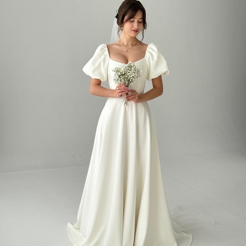 Modest Dress With Sleeves,fairycore Dress, A-line Wedding Dress,  Ivory-colored Dress, Simple Wedding Dress, Bridal Dress. - Etsy