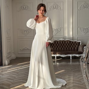 長袖コットンウェディングドレス、シンプルなウェディングドレス、女神ウェディングドレス、裁判所ウェディングドレス、西洋ウェディングドレス